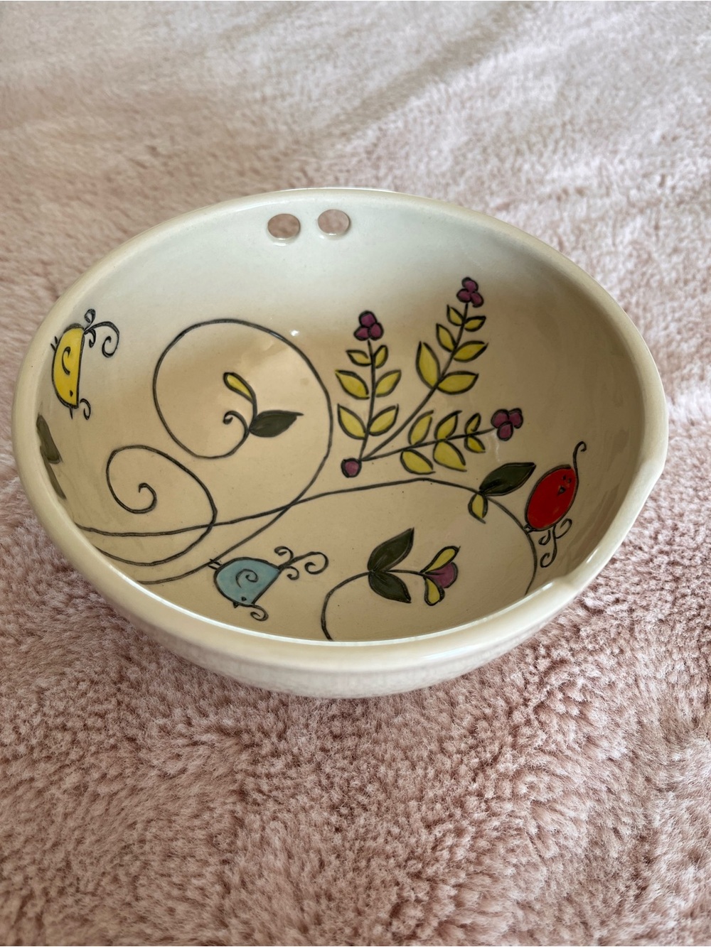 NEW Meghan Bernard Pottery Rice Bowl Handmade Tryon NC Swirly Gig Bird Porcelain